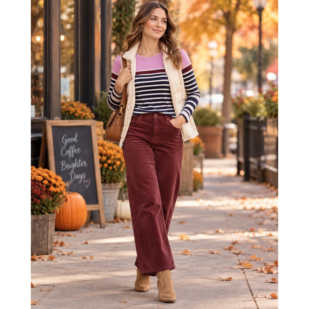 Womens Medium Striped Long Sleeve Tee Coastal Preppy Nautical Retro Fall Top